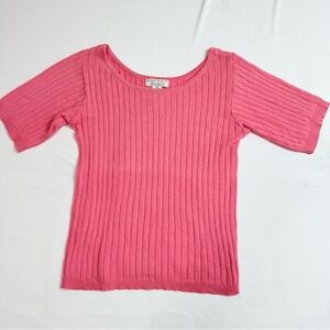 Sutton Studio Pink Ribbed Short Sleeve Light Weight Sweater Top‎ SMALL